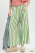 Green and white vertically striped Umgee wide-leg pants