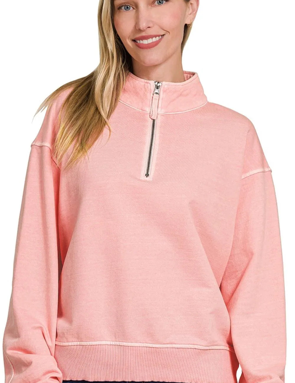 terry Pigment Dye & Enzyme Washing Half Zip Top | Tops Daverri Fashions