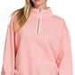 Zenana F/terry Pigment Dye & Enzyme Washing Half Zip Top Tops
