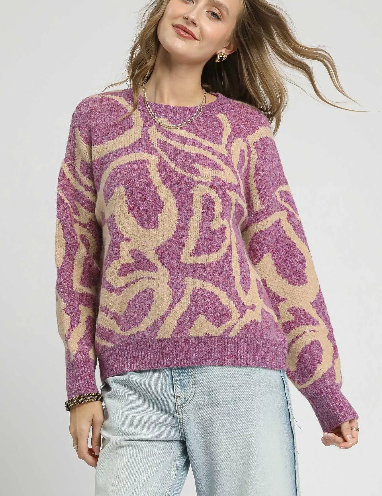 BERRY Umgee Ribbed Hem Contrast Dropped Shoulder Sweater | Sweaters Daverri Fashions