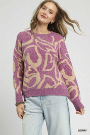 BERRY Umgee Ribbed Hem Contrast Dropped Shoulder Sweater | Sweaters Daverri Fashions
