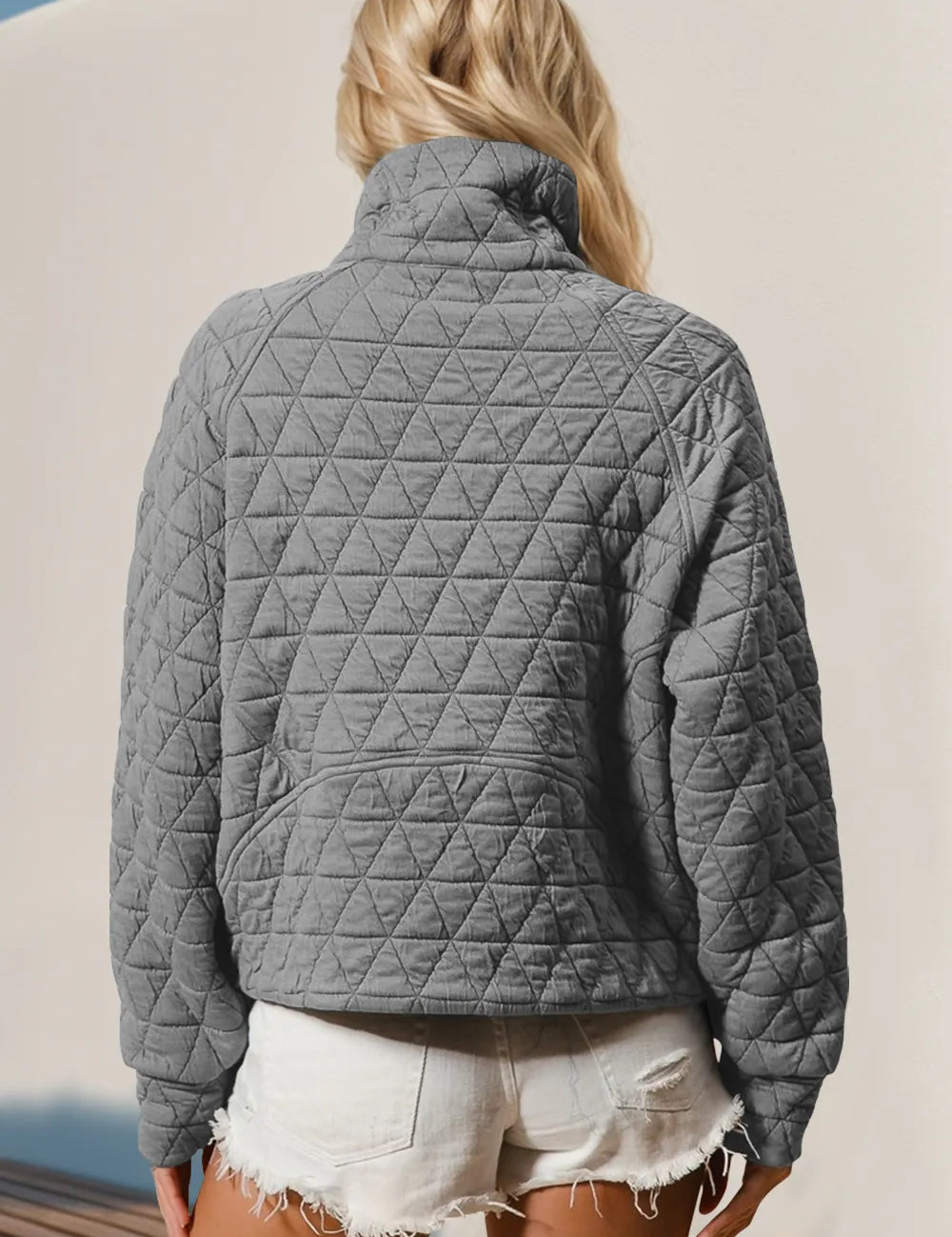 Double Take Half Zip Long Sleeve Quilted Sweatshirt with Pocket | Sweatshirts Daverri Fashions