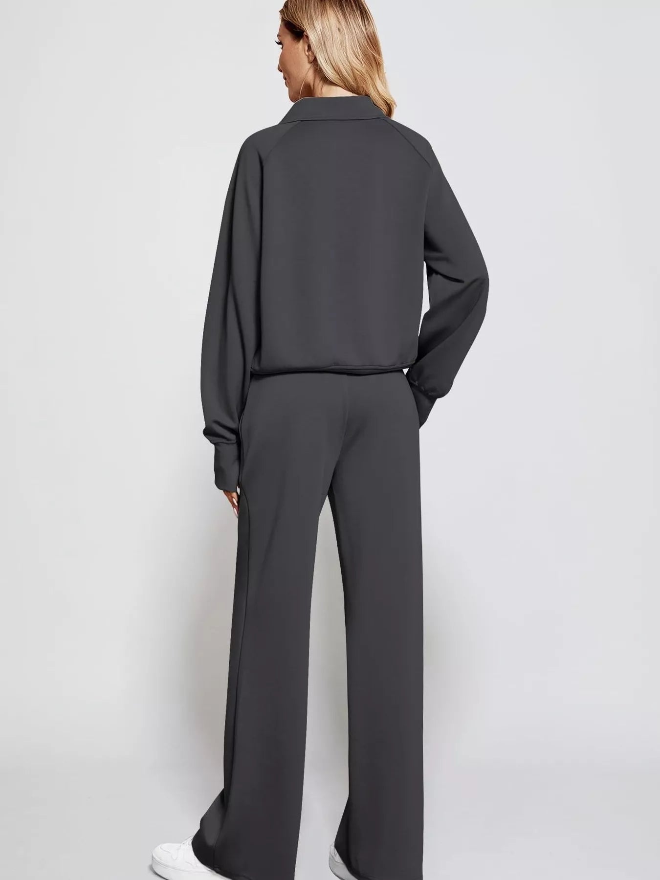 Full Size Half-Zip Sweatshirt and Wide-Leg Pants Set Plus Size | Outfit Sets Daverri Fashions