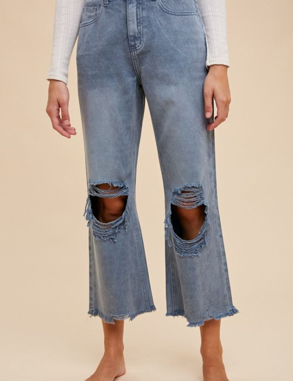 Annie Wear Distressed Raw Hem Jeans Dusty Blue Jeans