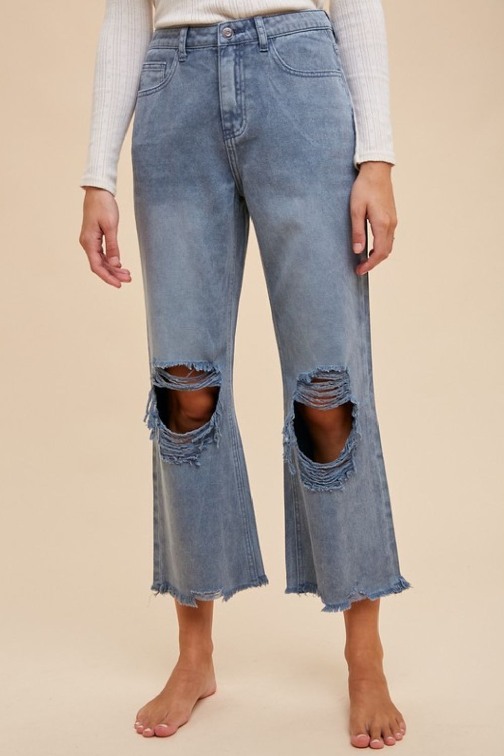 Annie Wear Distressed Raw Hem Jeans Dusty Blue Jeans