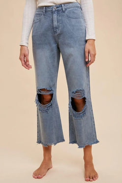 Annie Wear Distressed Raw Hem Jeans - DAVERRI FASHIONS