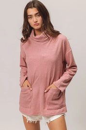 BiBi Piper Rib Double Pocket Turtle Neck Sweater | Sweaters Daverri Fashions