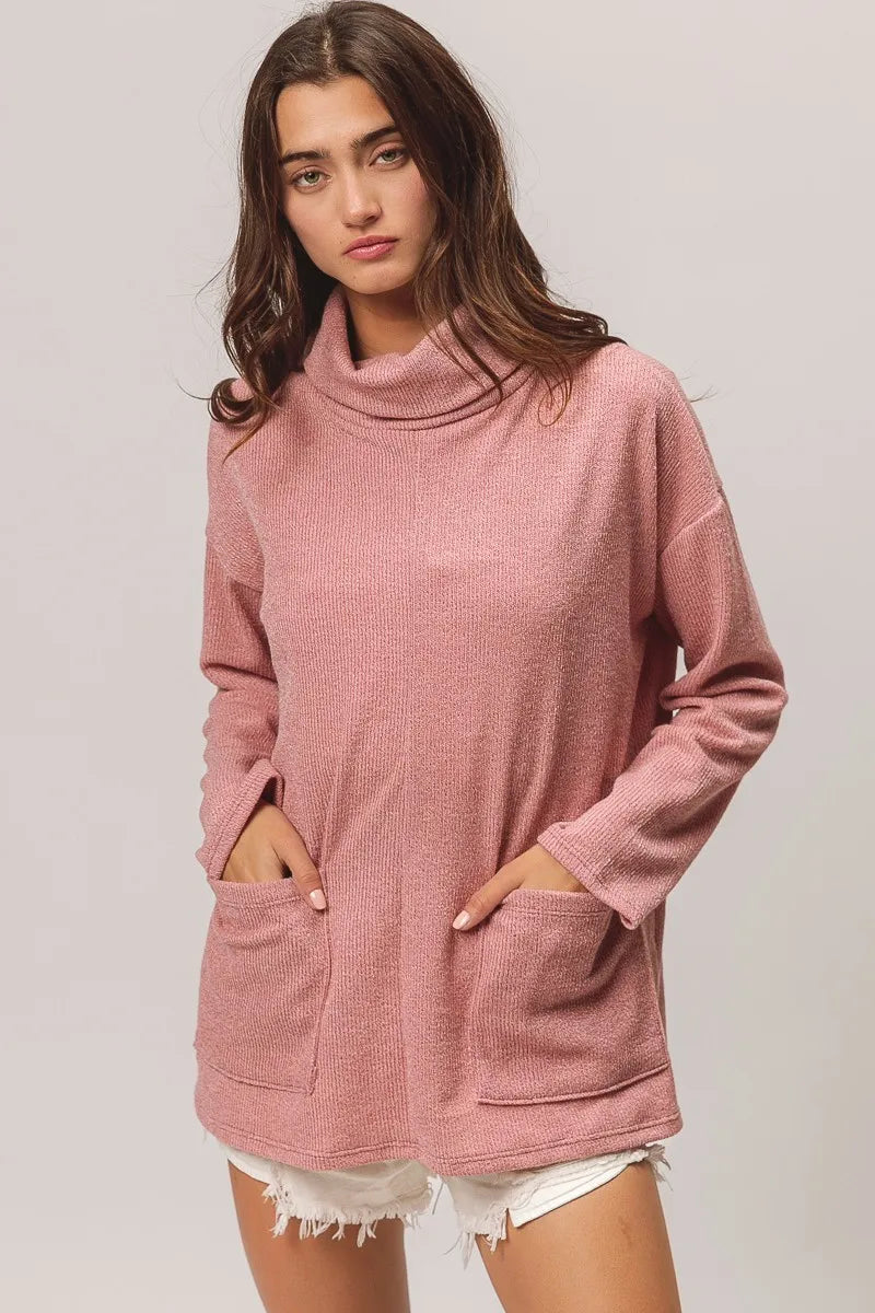 BiBi Piper Rib Double Pocket Turtle Neck Sweater Sweaters