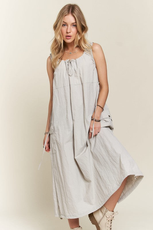 ADORA Drawstring Slit Back Cargo Dress Lt Grey