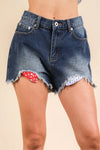 Very J Raw Hem Denim Shorts with Star Patches