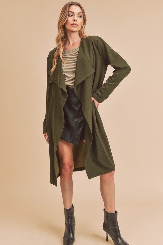 Aemi + Co Open Front Long Sleeve Longline Coat Coats