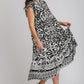 Umgee Two Tone Border Print Ruffle Cap Sleeve Midi Dress Mid Dresses