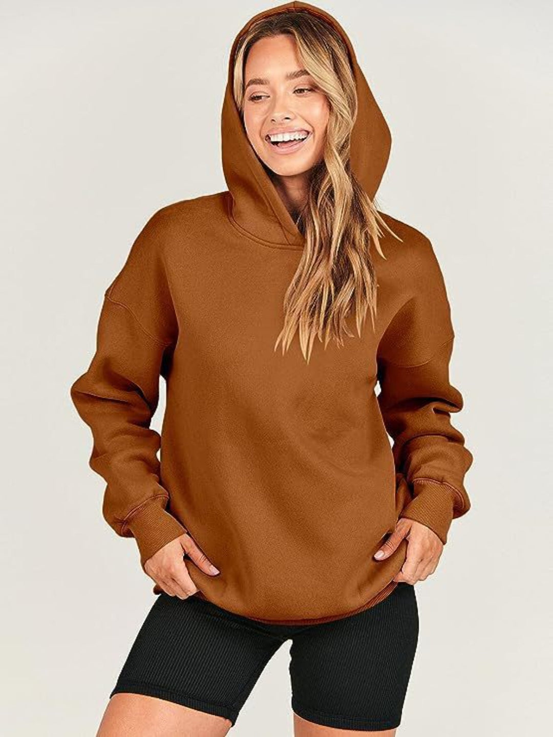 Dropped Shoulder Long Sleeve Hoodie Tops