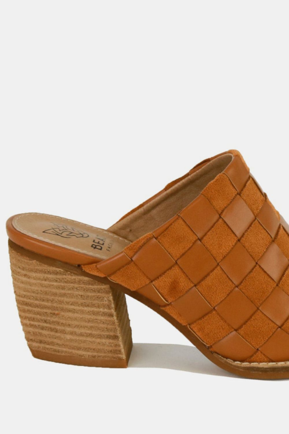 Beast Fashion Woven Checkerboard Block Heel Mule Shoes Footwear