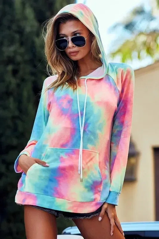 BiBi Tie Dye French Terry Hoodie with Kangaroo Pocket - DAVERRI FASHIONS
