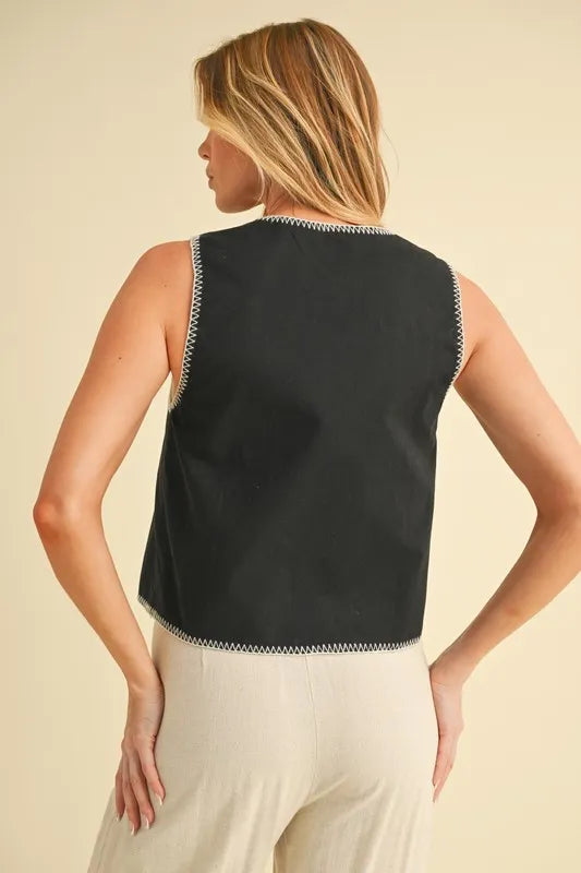 Aemi+Co Embroidered Tied Front Vest Coat