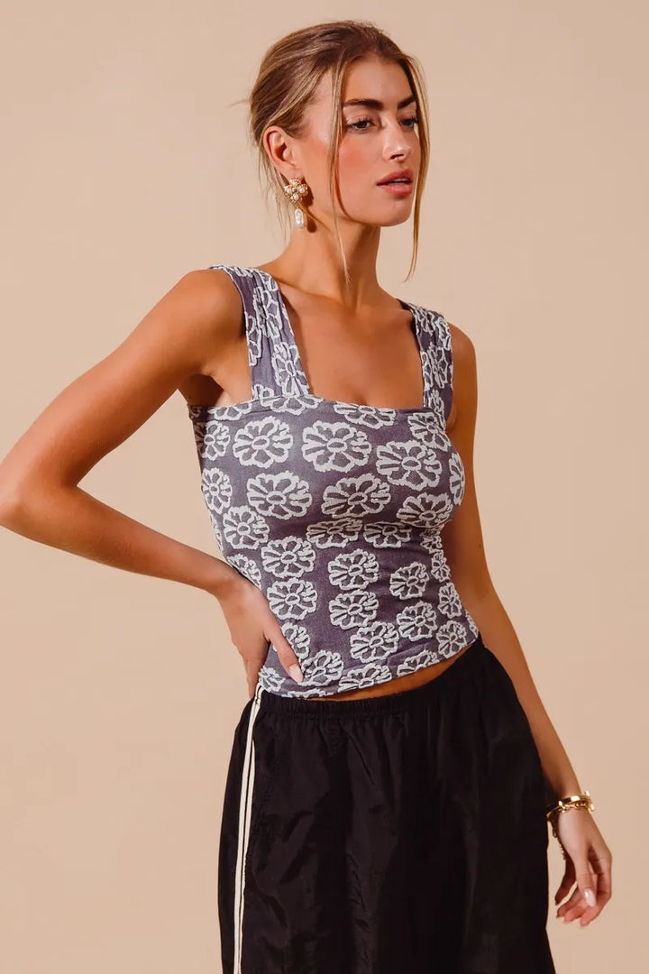 SO ME Two Tone Floral Seamless Tank Top Tank Tops