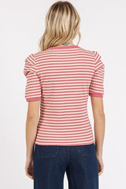 Mittoshop Striped Round Neck Puff Sleeve T-Shirt