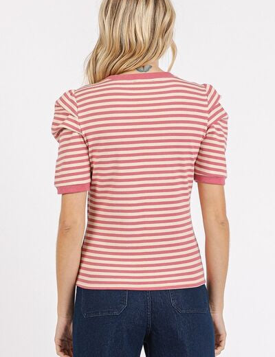 Mittoshop Striped Round Neck Puff Sleeve T-Shirt