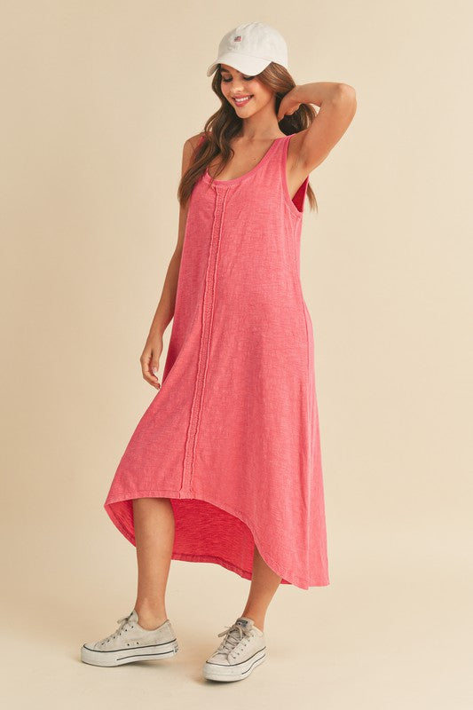 Aemi + Co High-Low Hem Scoop Neck Midi Tank Dress Tank Dresses