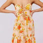 Floral print tie front tiered maxi dress in orange yellow pattern