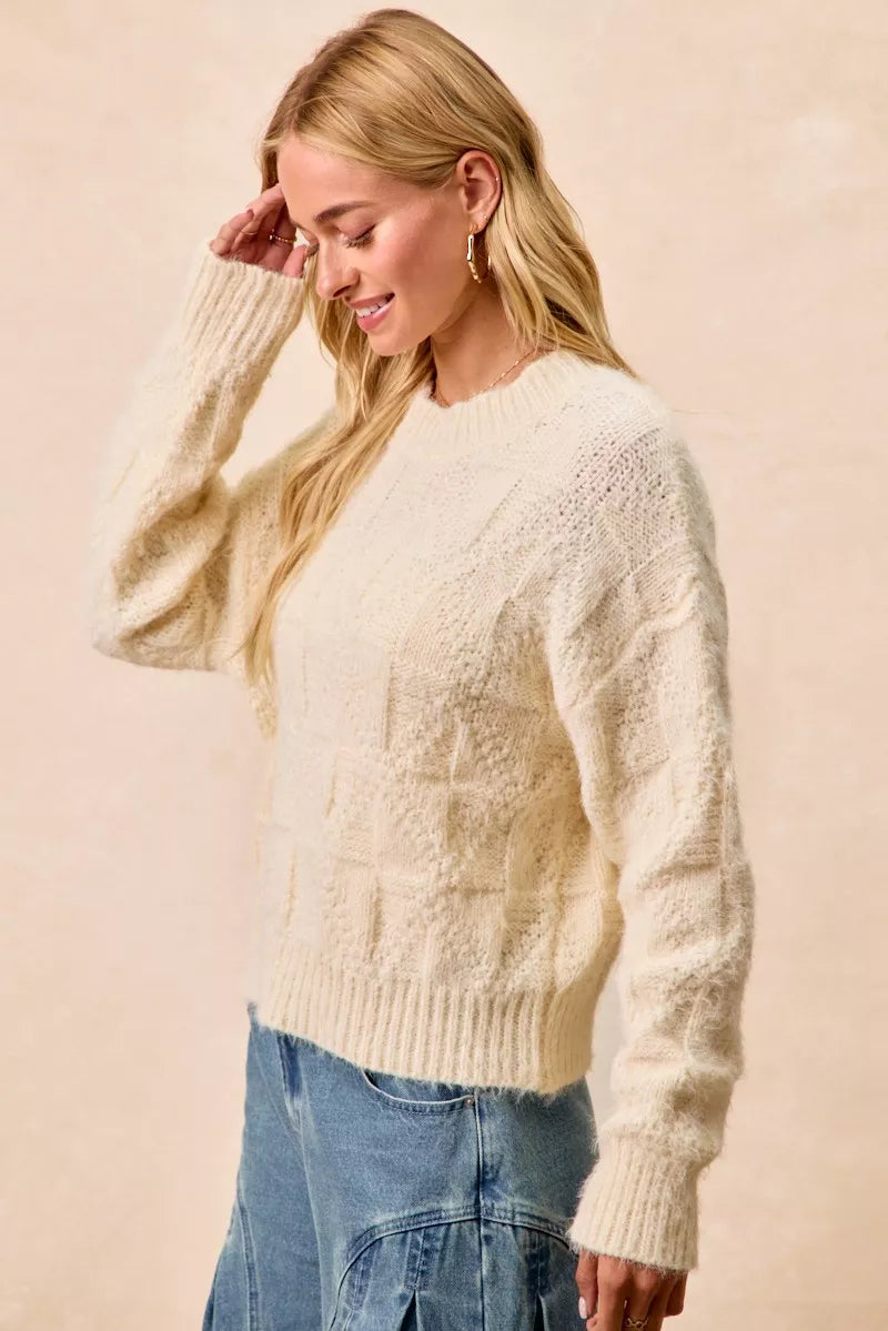 BiBi Checker Board Drop Shoulder Sweater | Sweaters Daverri Fashions