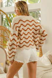 BiBi Wavy Stripes V-Neck Cropped Sweater | Sweaters Daverri Fashions