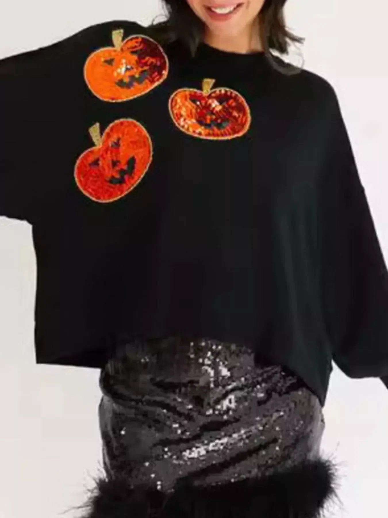 Halloween Pumpkin Round Neck Sweatshirt - DAVERRI FASHIONS