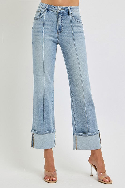 RISEN Plus Size Ankle Straight Leg Cuffed Jeans