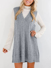 Lovelet Cable Knit V-Neck Mini Sweater Overall Dress | Mini Dresses Daverri Fashions