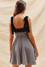 SO ME Houndstooth Fit Flare Mini Dress with Shoulder Tie | Mini Dresses Daverri Fashions