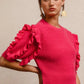 BiBi Ruffle Sleeve Ribbed Sweater FUCHSIA Sweaters
