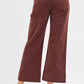 Burgundy RISEN tummy control high-rise crop wide-leg cargo pants with rolled cuffs and pockets
