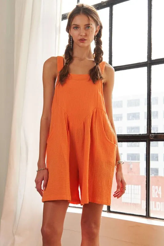 ADORA Wide Leg Overall Romper ORANGE Shortalls