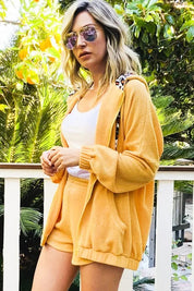 And The Why Hidden Leopard Knit Hoodie Top and Shorts Set | Outfit Sets Daverri Fashions