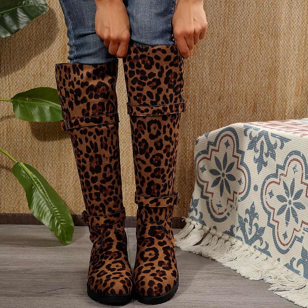 Leopard Leopard Block Heels Boots | Boots Daverri Fashions
