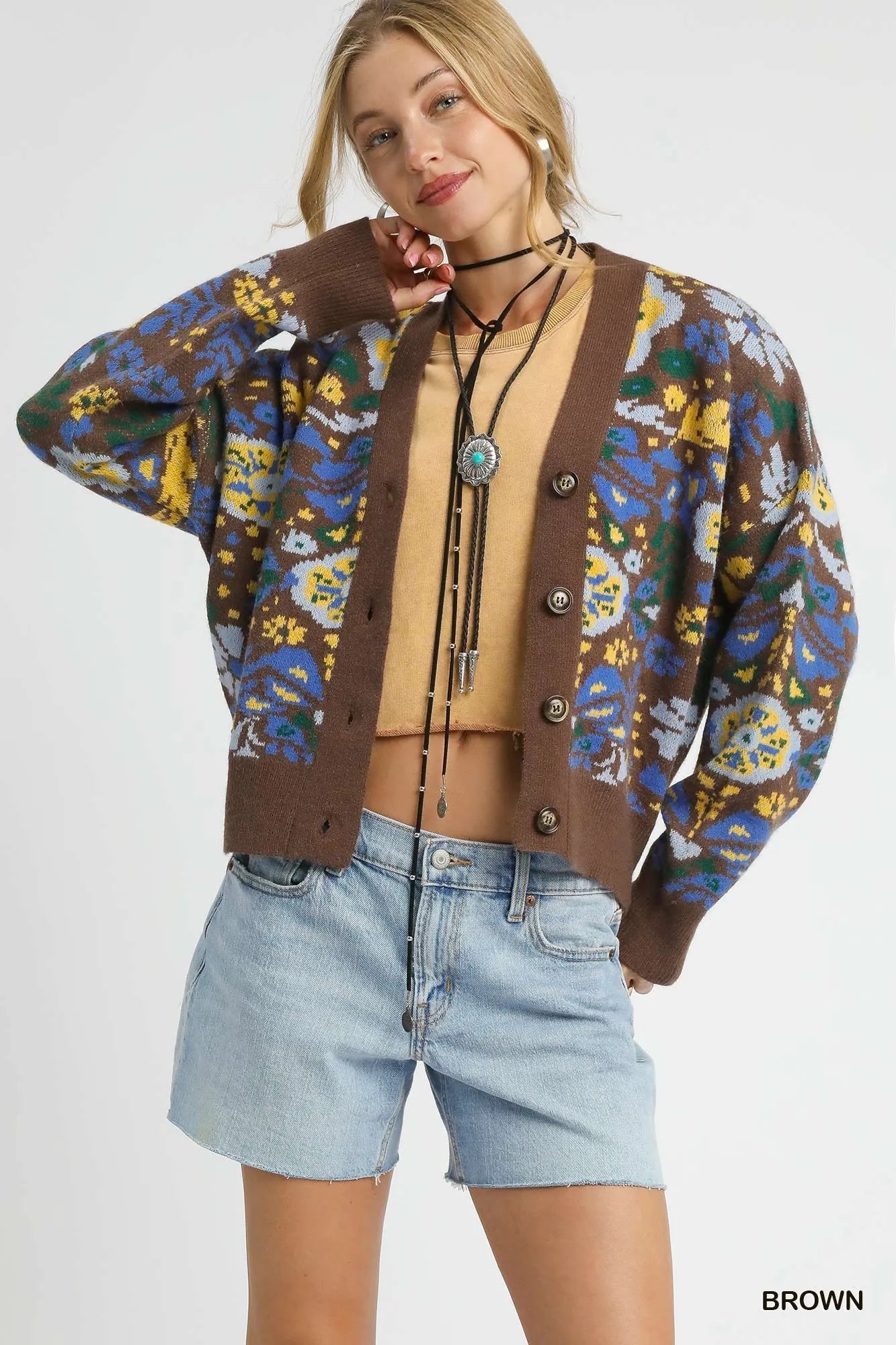 Umgee Floral Knit Button-Up Cardigan Cardigans