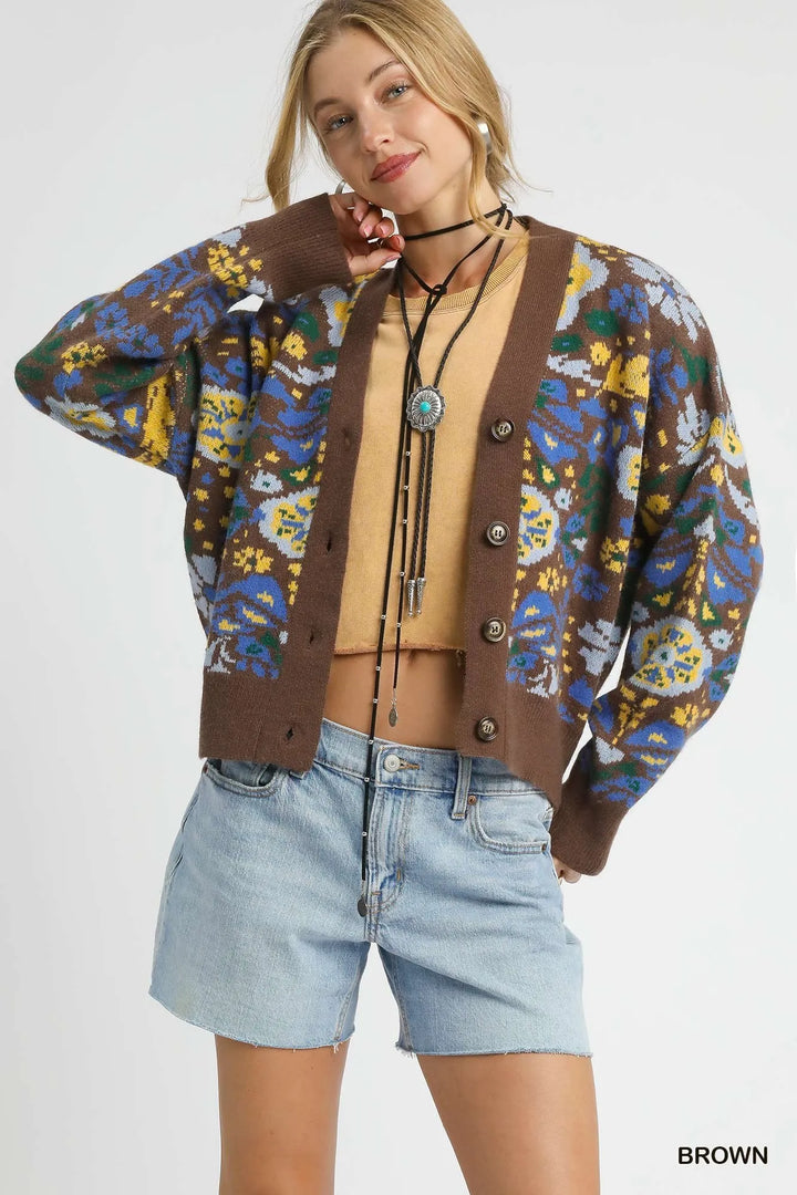 Umgee Floral Knit Button-Up Cardigan Cardigans