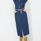 Slit Half Button Collared Neck Cap Sleeve Denim Dress - DAVERRI FASHIONS