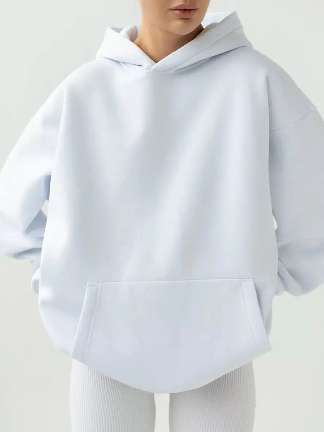 Kangaroo Pocket Long Sleeve Hoodie - DAVERRI FASHIONS