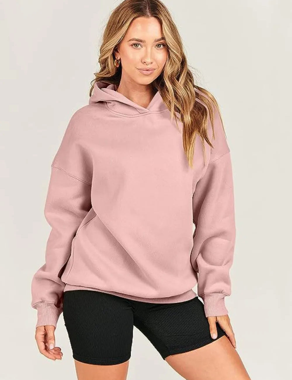 Dusty Pink Dropped Shoulder Long Sleeve Hoodie | Hoodies Daverri Fashions