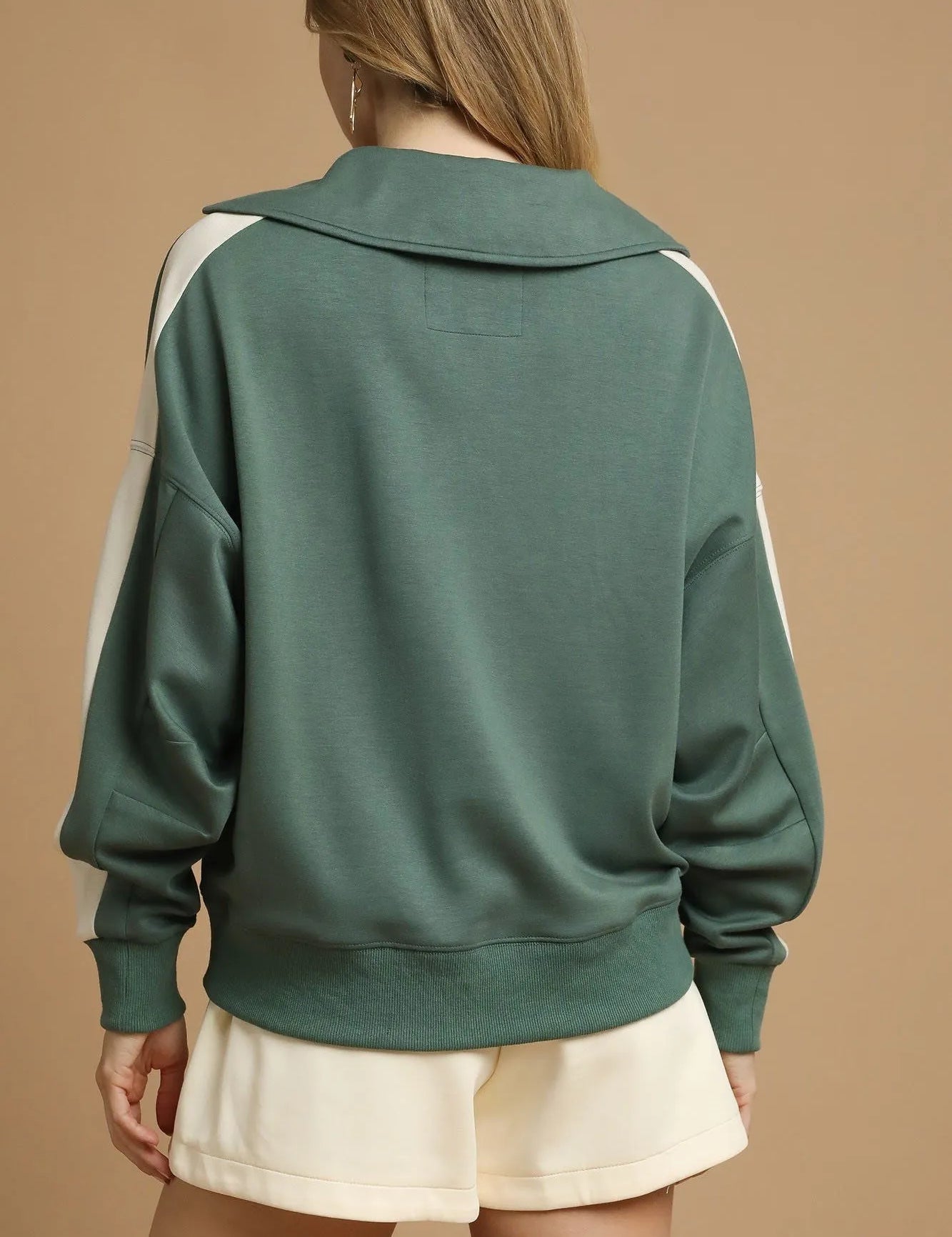 Umgee Contrast Long Sleeve Sweatshirt with Collar | Sweatshirts Daverri Fashions