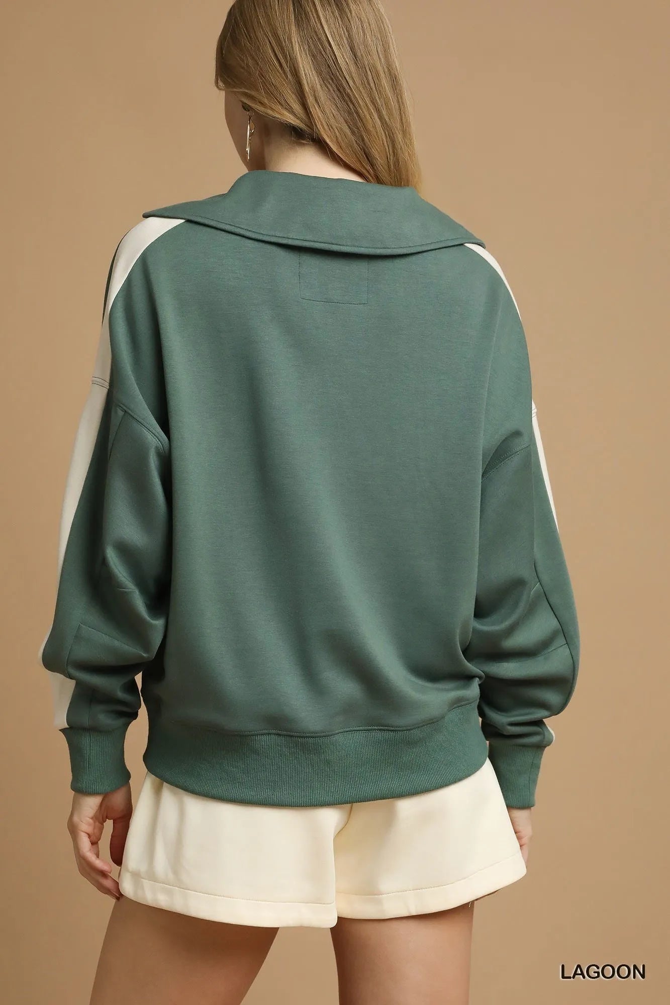Umgee Contrast Long Sleeve Sweatshirt with Collar Sweatshirts
