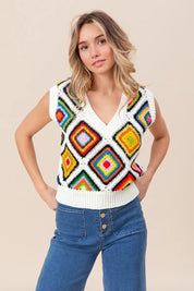BiBi Diamond Granny Square Sweater Vest | Sweater Vests Daverri Fashions