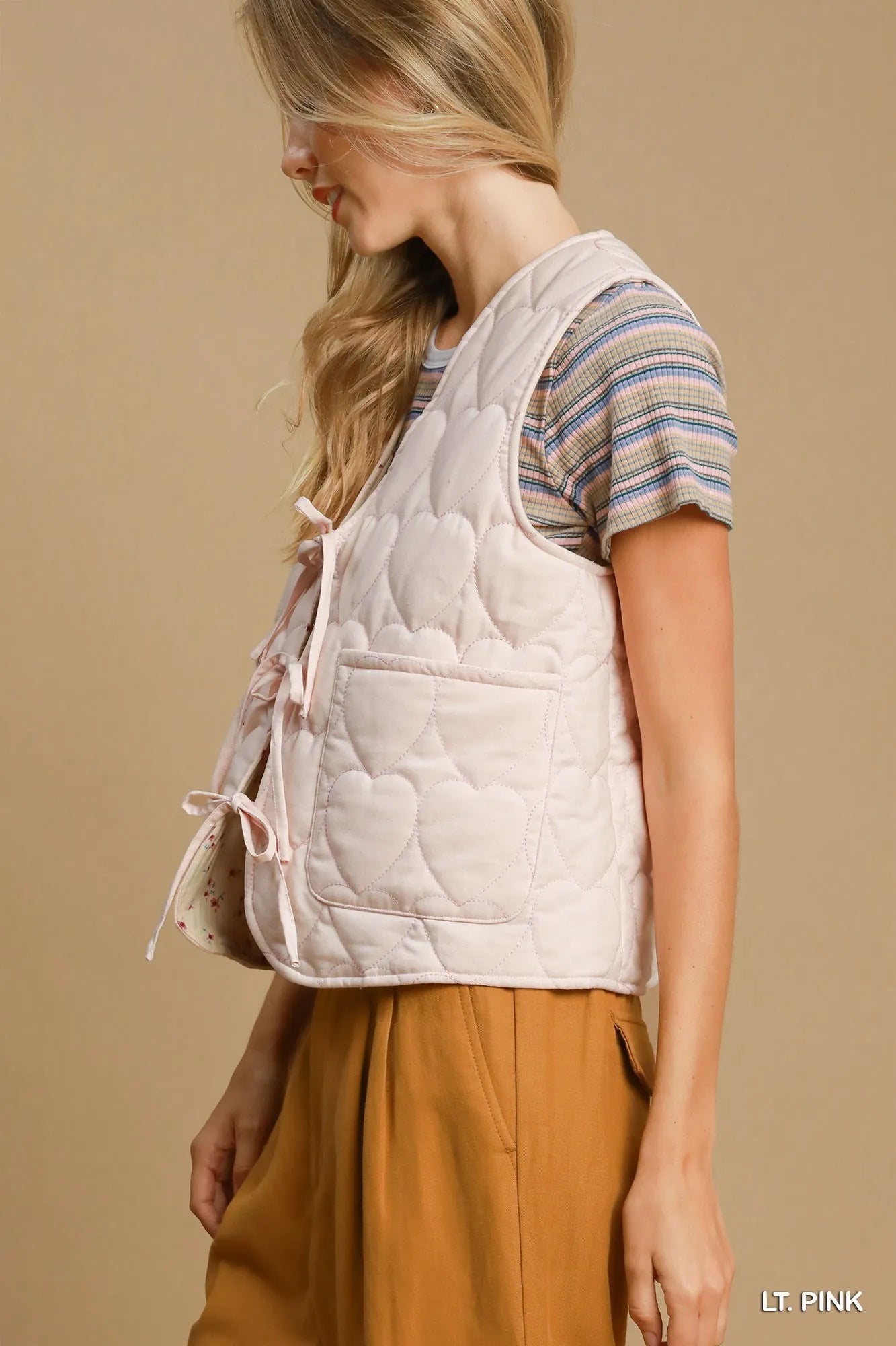 Umgee Heart Quilted Tie-Front Vest Vests