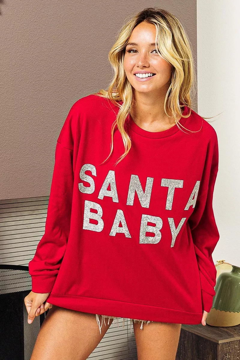 BiBi Santa Baby Lettering Christmas Sweatshirt | Sweatshirts Daverri Fashions