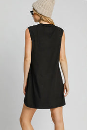Umgee Round Neck Sleeveless High-Low Curved Hemline Mini Dress | Daverri Fashions