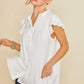 Annie Wear Ruffle Sleeve Shirred Flowy Woven Tunic Shirts - DAVERRI FASHIONS