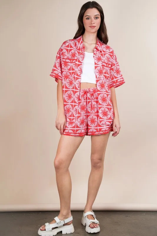 VERY J Tropical Printed Shirt Top and Shorts Set Shorts Sets