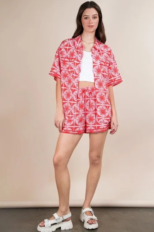 VERY J Tropical Printed Shirt Top and Shorts Set - DAVERRI FASHIONS